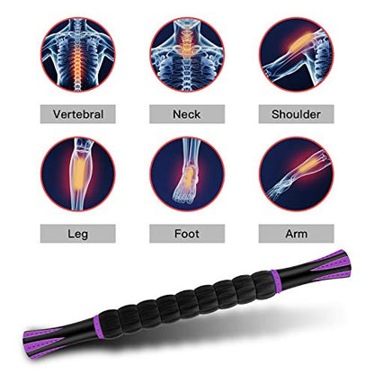Muscle Roller Massage Roller Stick- Deep Tissue Fascia Blaster for Myofascial Pain Relief, Lymphatic Drainage & Body Sculpting, Handheld Physical Therapy & Recovery Tool (Purple Black-18 inch)