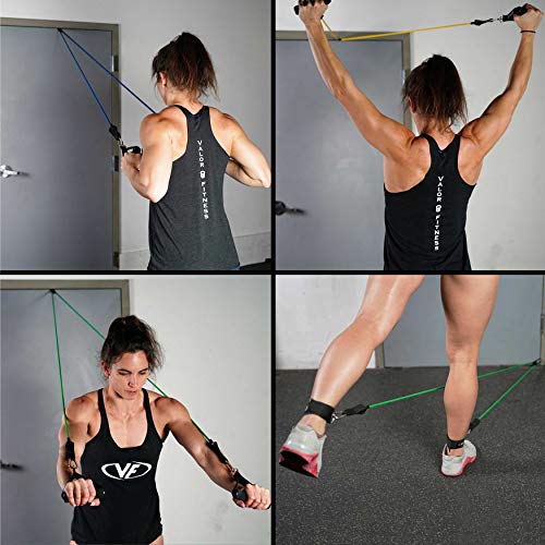 Valor Fitness Resistance Bands with Handles Set, Stackable Exercise Tube Bands for Home Gym Workouts, Strength & Mobility Training, Physical Therapy - Includes Door Anchor, Ankle Straps and Carry Bag