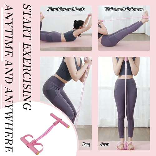 Multifunction Tension Rope, 6-Tube Elastic Resistance Bands, Pedal Resistance Band with Handles, Natural Latex Exercise Bands for Abdomen Waist Arm Leg Stretching & Fitness Training - color: PINK