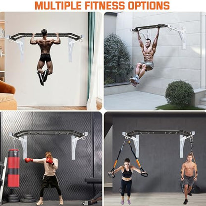 Upgrade Pull Up Bar Wall Mounted,Heavy Duty Multi Grip Chin Up Bar for Strength Training, 600 lbs Capacity, Durable Steel Construction, Perfect for Home and Garage Workouts - color: White and Black