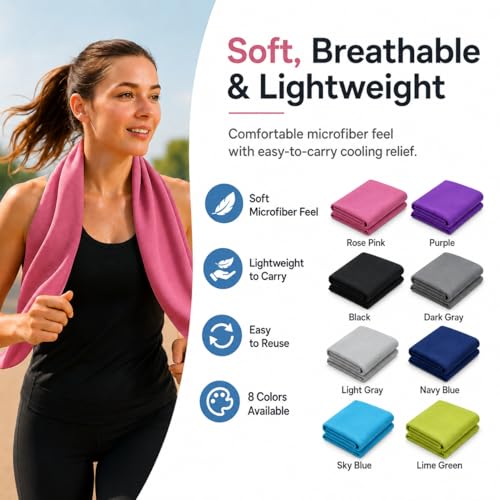 Ice & Sweat Towels, 43.3" x 15.7" - Cooling Neck Wraps for Summer Heat - Quick Cool Down for Gym, Running, Golf, Yoga & Sports