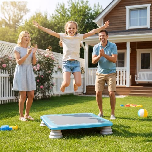 Mini Trampoline for Kids Indoor, Toddler Rebounder with Non-Slip Base, Sensory Balance Bouncing Board, Small Exercise Trampoline for Ages 3-12, 200 lbs Capacity - color: Light Blue