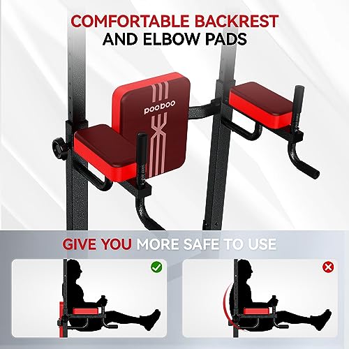 Pooboo Power Tower Dip Station Pull Up Bar for Fitness Home Gym Workout,Multi-Function Adjustable Height Fitness Strength Training Exercise Equipment (Black)