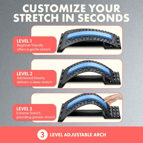 Lumbar Back Support Stretcher, Adjustable Lower Back Stretcher with Foam Massage Cushion, Multi-Level Traction for Bed, Chair, Car & Gym, No Power Needed, Lightweight, 14.86 x 9.84 x 3.15 in