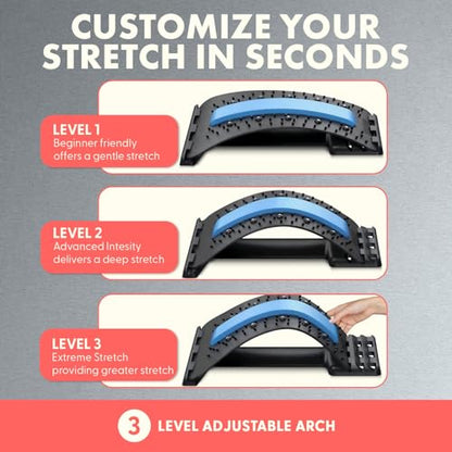 Lumbar Back Support Stretcher, Adjustable Lower Back Stretcher with Foam Massage Cushion, Multi-Level Traction for Bed, Chair, Car & Gym, No Power Needed, Lightweight, 14.86 x 9.84 x 3.15 in
