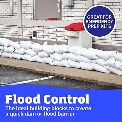 DURASACK Heavy Duty Sand Bags with Tie Strings Empty Woven Polypropylene Sand-Bags for Flood Control with 1600 Hours of UV Protection, 50 lbs Capacity, 14x26 inches, White, Pack of 10