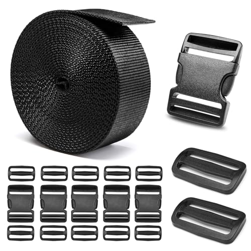 2" Heavy-Duty Buckle & Straps Set: 6-Pack Side Release Plastic Buckles, 6 Yards of Thick Nylon Webbing, 12 Tri-Glide Slide Clips, No Sewing Required (2 Inch Combo Set) - style: 2" Combo Set