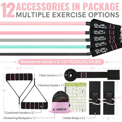 Resistance Bands for Working Out, Exercise Bands with Handles, Stretch Bands for Exercise, Workout Bands with Door Anchors for Physical Therapy & Strength Training