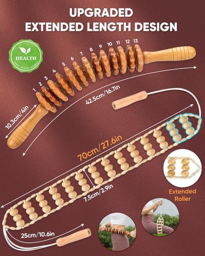 2PCS Wood Therapy Massage Tools, Wooden Massage Roller Stick & Back Massager Roller Rope, Maderoterapia Kit Colombiana for Lymphatic Drainage, Anti Cellulite, Body Sculpting, Ease Deep Tissue