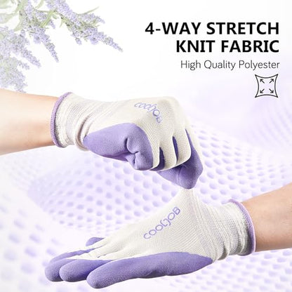 COOLJOB 10 Pairs Gardening Gloves for Women, Breathable Rubber Coated, M - color: Lavender Purple, Apple Green, size: Medium (Pack of 10)