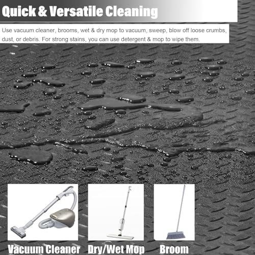 Heavy Duty Diamond-Plate Rubber Flooring Roll 4x6 FT, Multi-Purpose Waterproof Anti-Slip Floor Mat, Easy to Clean Under Equipment, Mats for Garage, Gym, Stable, Basement, Kennel - size: 4 ft x 6 ft x 0.1 in