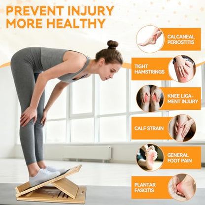 15.7x20 Inches Anti-Slip Slant Boards for Exercise, Adjustable Wooden Slant Board for Calf Stretching with Stretch Strap, for Leg, Knees, Heel, Ankle,Stretching, Plantar Fasciitis (220 LBS Capacity) - size: Large