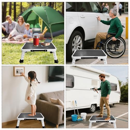 RV Step Stool Foldable Adjustable Step Ladder Sturdy Metal Stable Step Stool with a Non-Slip Platform Supports up to 500 lb with Non-Slip Rubber Feet