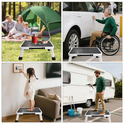 RV Step Stool Foldable Adjustable Step Ladder Sturdy Metal Stable Step Stool with a Non-Slip Platform Supports up to 500 lb with Non-Slip Rubber Feet