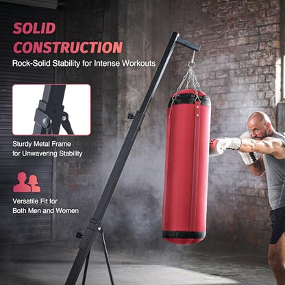 ZELUS Punching Bag Stand with Canvas Sandbag, Heavy-Duty Boxing Stand with Stable Triangular Base, Adjustable Height & Angle, Durable Training Equipment for Home & Gym