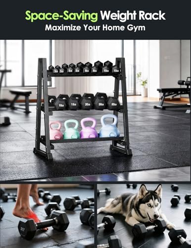 Leteuke Dumbbell Rack, 3 Tiers Heavy Duty Weight Rack for Home Gym, Trapezoidal Frame Space Saving Weight Storage Racks for Dumbells, Kettlebells, Barbells, Dumbbell Rack Stand Only (1300LBS Capacity)