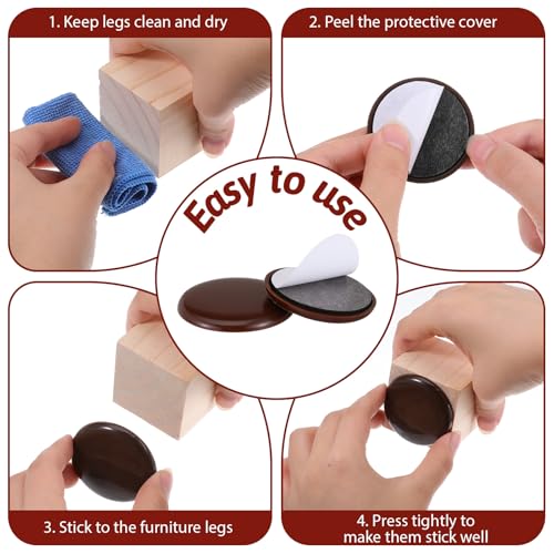 Sliders for Furniture on Hardwood Floors, 12 Pcs 2 Inch Self Adhesive Furniture Sliders, Coffee, for Carpeted Floors and Hardwoodes, Easy Moving On Carpet Or Hardwood Floor