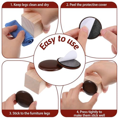 Sliders for Furniture on Hardwood Floors, 12 Pcs 2 Inch Self Adhesive Furniture Sliders, Coffee, for Carpeted Floors and Hardwoodes, Easy Moving On Carpet Or Hardwood Floor