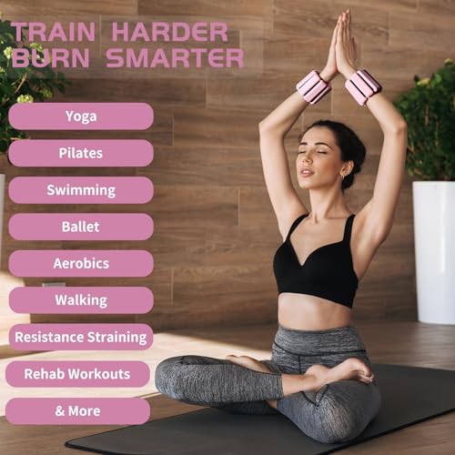 Ankle & Wrist Weights for Women – Adjustable Silicone Wrist & Ankle Weights, Wearable Arm/Leg Set for Pilates, Yoga, Walking & Strength Training (1 or 2lbs Pair Black or Pink)