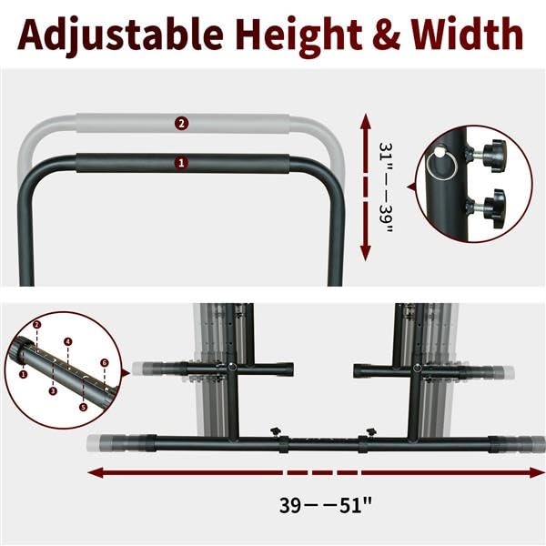 Adjustable Height Power Tower Dip Station, Heavy Duty Pull Up Bar Stand with 550 LBS Capacity, Multi-Function Home Gym Equipment for Calisthenics, Strength Training & Full-Body Workout