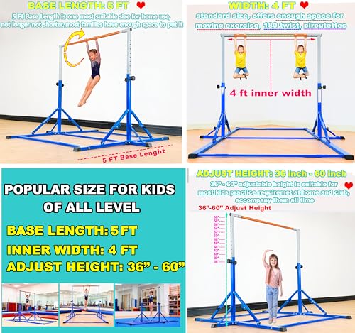 MARFULA Gymnastic Kip Bar for Kids Teens Ages 3-25 of All Gymnastic Levels - color: Blue(5 Ft Base)