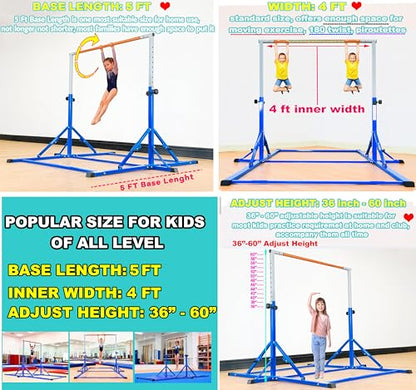 MARFULA Gymnastic Kip Bar for Kids Teens Ages 3-25 of All Gymnastic Levels - color: Blue(5 Ft Base)