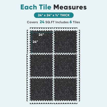 OLIXIS Interlocking Rubber Floor Tiles, 1/2 Inch Thick Non-Slip Gym Flooring Mats for Home Gym, Garage Floor Mats Protective Workout Room Tiles for Weight Lifting & Cardio, 6 Pcs