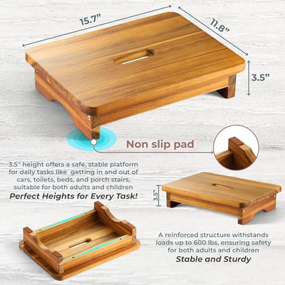 Wooden Step Stool, 3.5'' One Step Stool for Adults, Wooden Bedside Step with 550 Lbs Load Capacity, Heavy Duty/Portable/Nonslip/Durable Construction for Bedroom/Kitchen