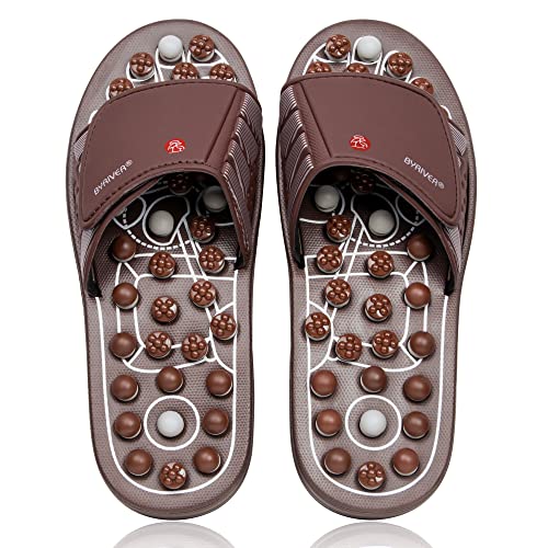 BYRIVER Blood Circulation Foot Massager for Healthy Leg Feet, Cold Leg Therapy Massage Tools, Healthcare Slippers Sandals Shoes, Gifts for Elderly Men Women Mom Dad (03XL) - color: Brown Spring Slippers, size: XL-Men(11-12)