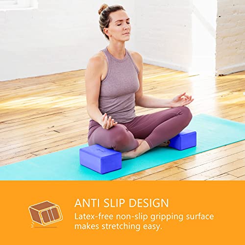 Sol Living Yoga Blocks 2 Pack High Density EVA Foam Yoga Cushion Stretching Pilates Meditation Exercise Equipment Support Deepen Poses Odor Free Non Slip Yoga Accessories - 4" x 6" x 9"- Blue - color: Blue