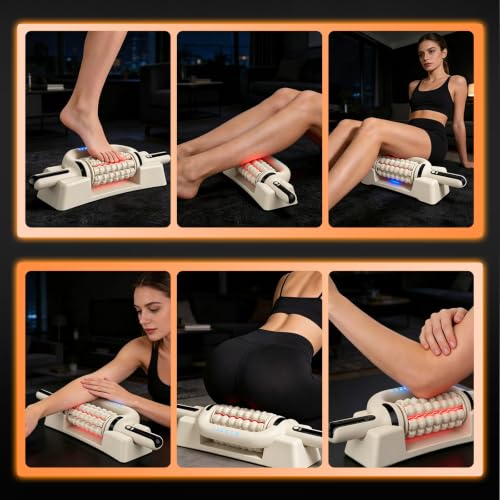 Electric Rolling Percussive Massager with Redlight for full body relaxation - color: Cream