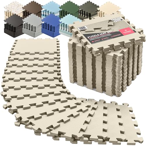 bemaxx Gym Mats Set - EVA Interlocking Foam Floor Tiles Workout Mat Puzzle - color: Warm Sand, size: 18 Tiles | 18 sq ft