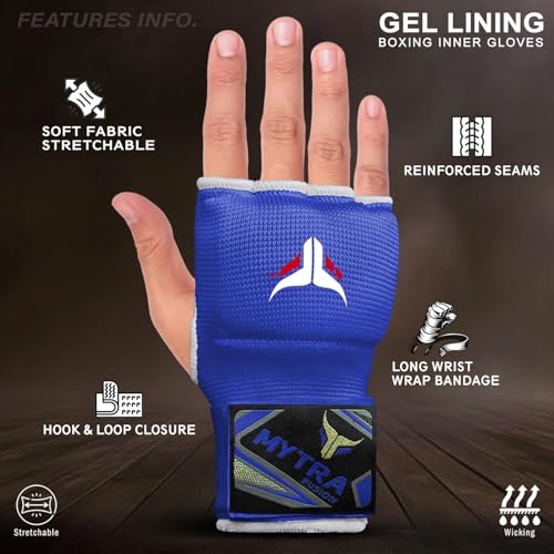 Mytra Fusion Gel Padded Inner Gloves Boxing Hand Wraps for Kids, Boxing Wraps with 80 cm Long Wrist Strap for MMA, Kickboxing, Punching, Martial Arts & Muay Thai Hand Wraps - color: Blue