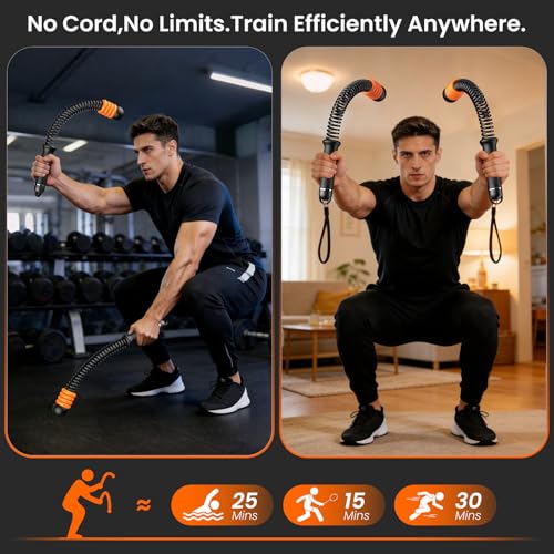 2PCS Adjustable Weighted Ropeless Battle Ropes, Heavy Duty Cordless Battle Rope, HIIT, Cardio, Full-Body Workout Tool, Non-Slip Spiral Handles, Home Gym Equipment, Women and Men Black