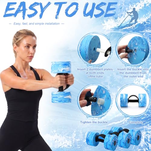 Lewtemi 6 Pcs Water Weights Pool Exercise Set, Aqua Exercise Dumbbells with Handle Strips, High-density Eva-foam Dumbbells for Water Aerobics, Pool Fitness - size: 10.2 x 5.5 x 3 in