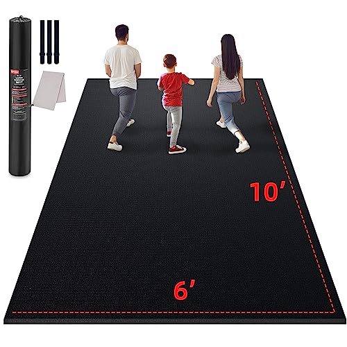 GymCope Large Exercise Mat for Home Workouts, 12x6/10x6/9x6/8x6/7x5/6x4 ft - color: 10'*6'Black