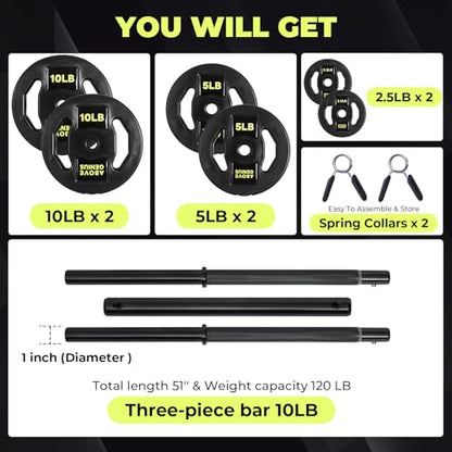 Barbell Weight Set, 45 LB Adjustable Free Weights Bar Set for Home Gym Strength Training, Full Body Workout, Muscle Building, Home Fitness Weight Lifting Equipment