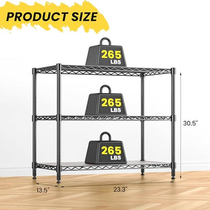 3-Tier Storage Shelves 795LBS Metal Shelving Unit, Adjustable Wire Rack Small Shelf Organizer with Shelf Liners for Kitchen Pantry Office Closet Garage 24" W x 14" D x 30.5" H Black - size: 24" W x 14" D x 30.5" H-3 Tier
