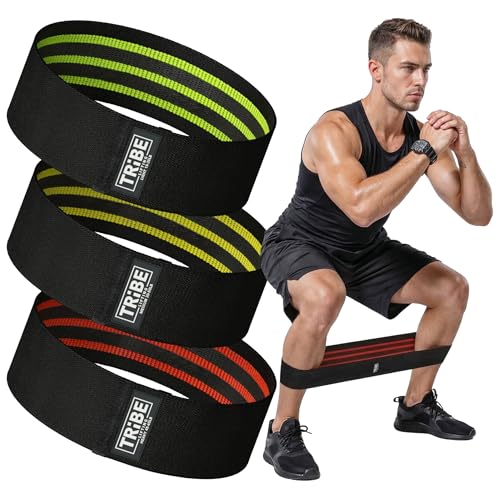 Tribe Lifting Resistance Bands for Working Out - 3 Pack Fabric Workout Bands for Women and Men - Booty Bands for Legs and Glute - Non Slip Exercise Bands Set for Squat Hip Thigh - color: Black