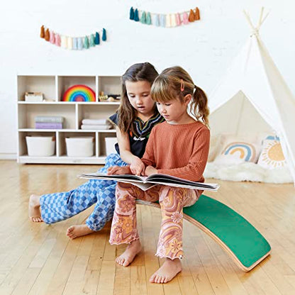 ECR4Kids Wooden Rocking Balance Board with Non-Slip Felt Base, Montessori Toy, Green - color: Green