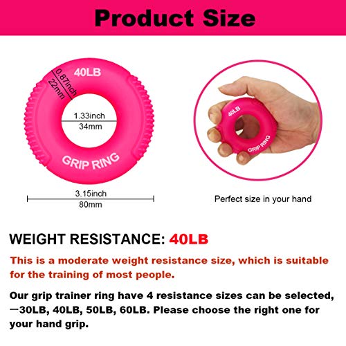 Boaton Hand Grips for Gym, Weightlifting, Pull-ups, Rock Climbing - Boys and Girls - color: 40LB-rose red