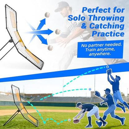 Heavy Duty Baseball Rebounder Net Fielding Trainer Pro Softball Pitch Back Bounce Pitchback for Ground, Line Drive, Fly Ball Return Settings - size: 6 x 4 ft