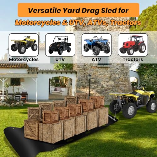 50"x114" Yard Drag Sled, 1/8 Inch Thickened HDPE 2200LBS Heavy Duty Yard Glider for ATV, UTV, Tractor, Utility Sled with Metal Pull Cables, Yard Drag Mat for Hauling Debris, Construction Materials