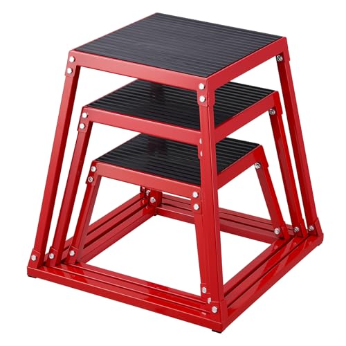 VEVOR Plyometric Jump Box, 18 Inch Plyo Box, Steel Plyometric Platform and Jumping Agility Box, Anti-Slip Fitness Exercise Step Up Box for Home Gym Training, Conditioning Strength Training - color: Red, size: 12/18/24 inch