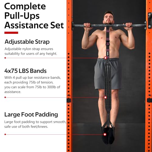Pull Up Assistance Bands Set, Heavy Duty Adjustable Pull Up Assist Band with Feet Rest, Strength Training Bands for Home Gym Fitness, Pull-Up Bar, Calisthenics and Body Stretching