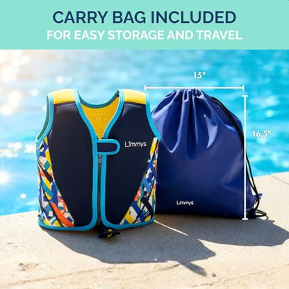Limmys Swim Vest for Toddlers & Kids - Adjustable Buoyancy Swimming Aid, CE Safety Certified, Award-Winning Parent-Approved Design, Soft Neoprene Comfort, Secure Durable Design, Carry Bag Included