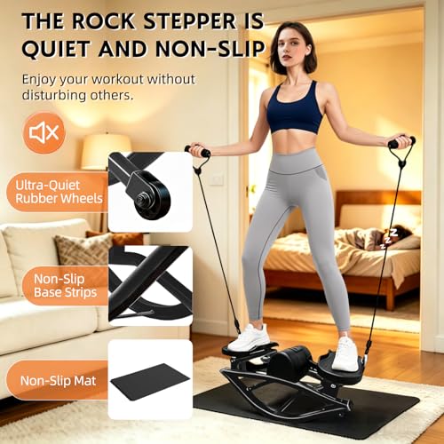 Rock Stepper with Digital Monitor, Low-Impact Compact Rock Stepper Side to Side with Resistance Bands, 360 LBS Weight Capacity, Portable Stair Stepper for Home, Apartment, Dormitory, Office