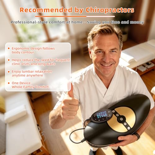 Zenopax 4-in-1 Electric Lumbar Traction Device - Adjustable Lower Back Massager for Pain Relief Deep Tissue with Heat, Vibration, Electrotherapy, Home Lumbar Decompression ＆ Sciatica Relief(Golden)