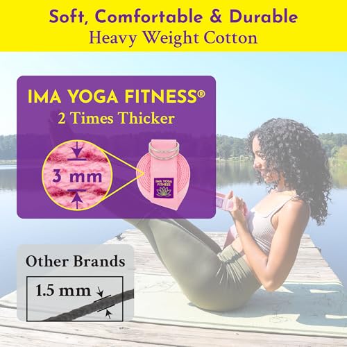 Adaptive Yoga Strap, Stretching Strap, 2 Inches Wide, 100% Naturally Soft Cotton, Steel D-Rings, Includes Natural Cotton Drawstring Storage Pouch and Instructional E-Book