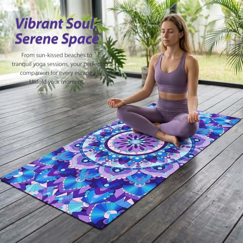 Microfiber Beach Towel, Quick Dry Travel Towel Large Sand Free Towel for Beach, Camping, Swim Pool, Gym, Sports& Yoga 71"x32", Tie Dye Mandala